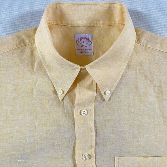 BROOKS BROTHERS 346 MEN’S 100% LINEN SHIRT YELLOW SIZE LARGE - Picture 6 of 15